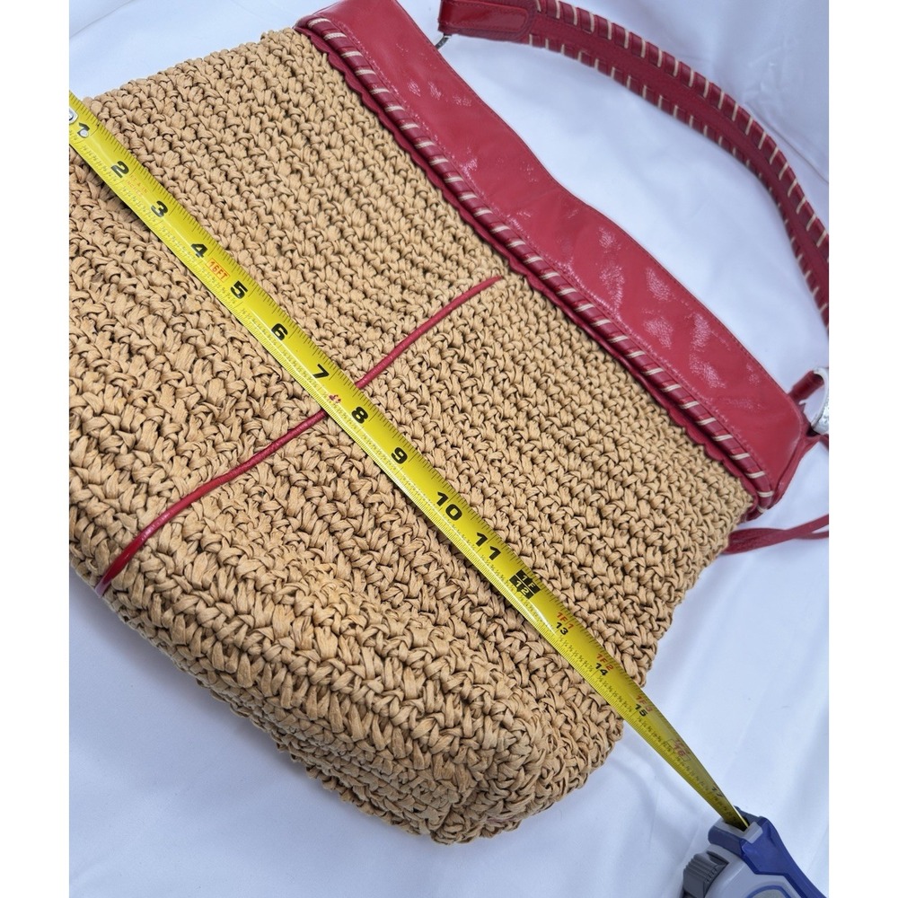 Brighton Straw Raffia Woven Shoulder Bag Purse Red Leather Trim Beach Boho Hobo - Picture 16 of 16